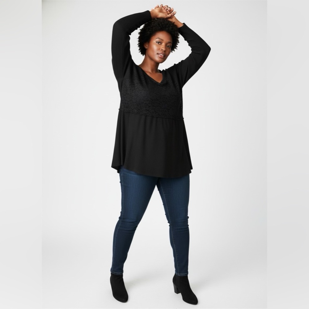 2/$20 Torrid Black Long Sleeve top with lace detail